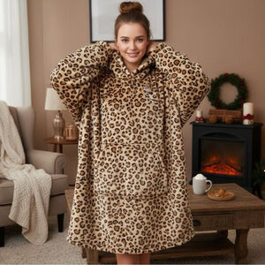 THROWZY Marlo Lorenz Oversized Hooded Boho Poncho Fleece Wearable Blanket OS